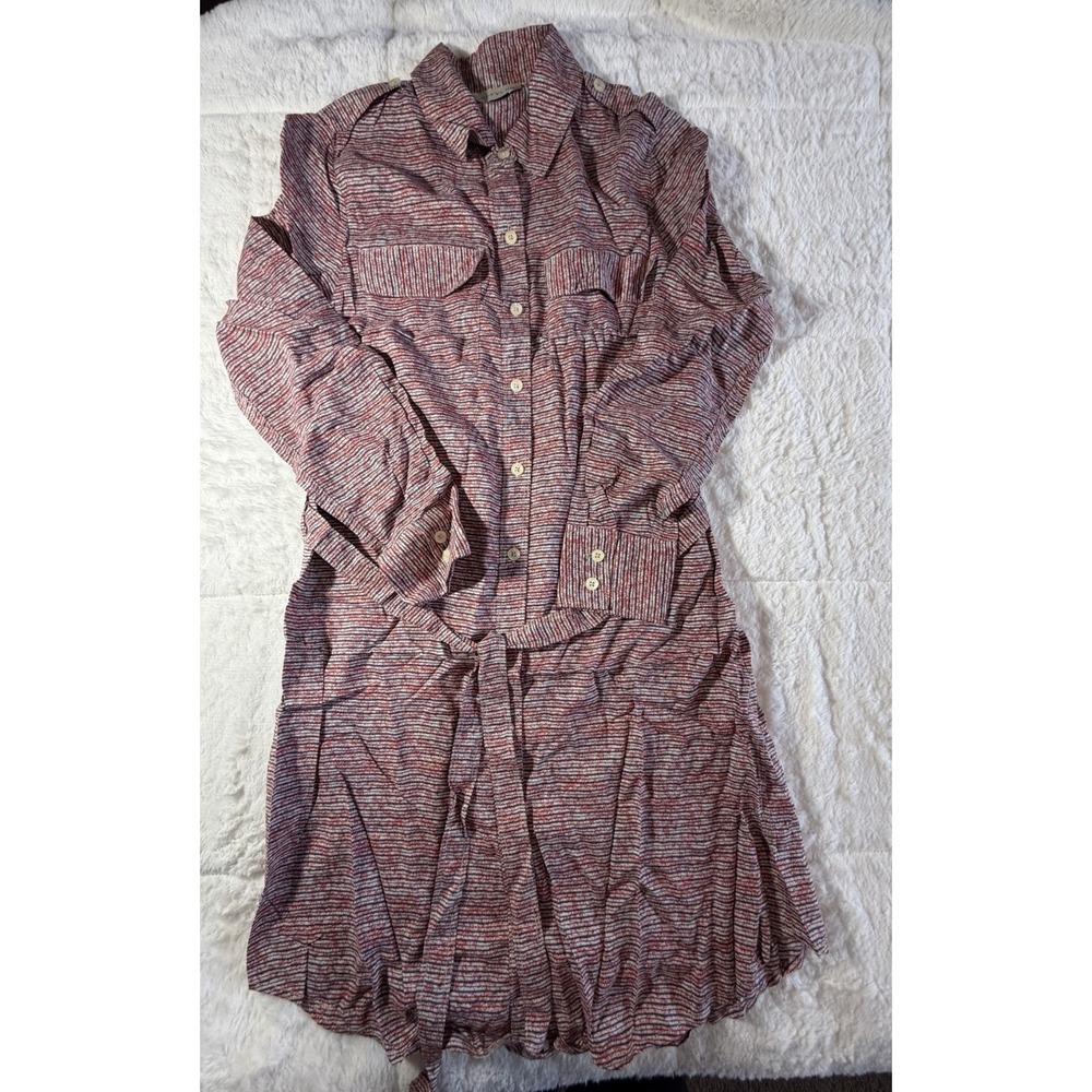 Anthropology Long Aleeve Shirt Dress Red And Blue With Belt Size Small - Picture 4 of 6